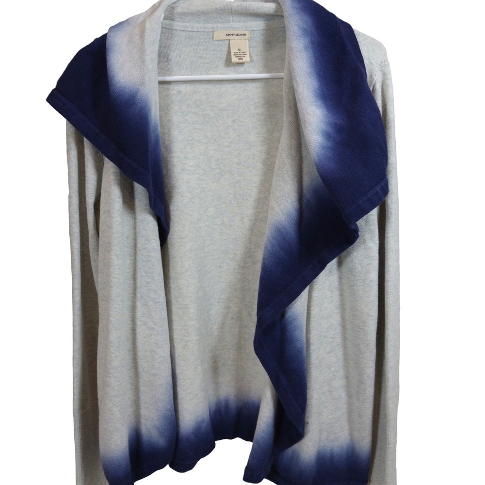 DKNY Jeans Cardigan Size M Womens Dip Dye Ombre Open Front Grey Blue